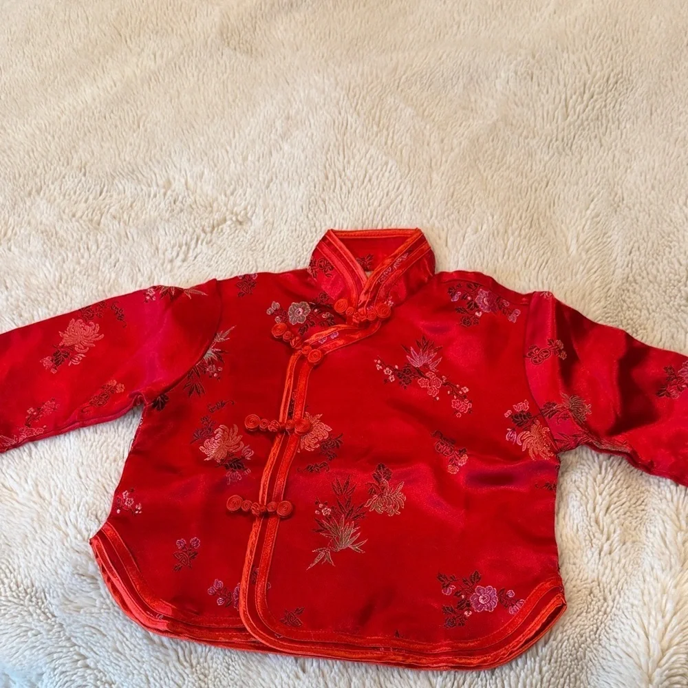 VINTAGE Golden Dragon Red Satin Top